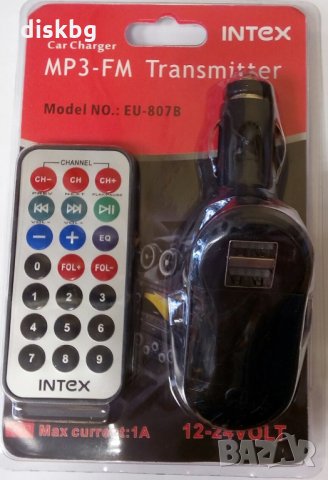 Нов FM трансмитер INTEX EU-807B, microSD, 2 USB, AUХ