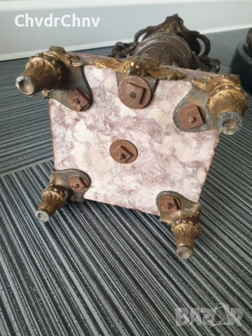 Франция 1800-те/37см-4кг/стара френска метална ваза ЦАМ-бронз-розов мрамор, снимка 10 - Антикварни и старинни предмети - 52840418