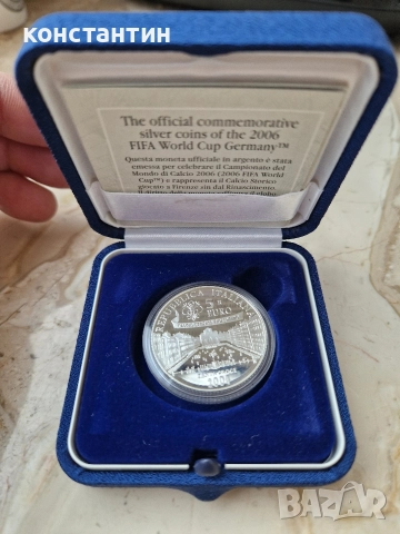 сребърна монета 5 евро 2004г футбол