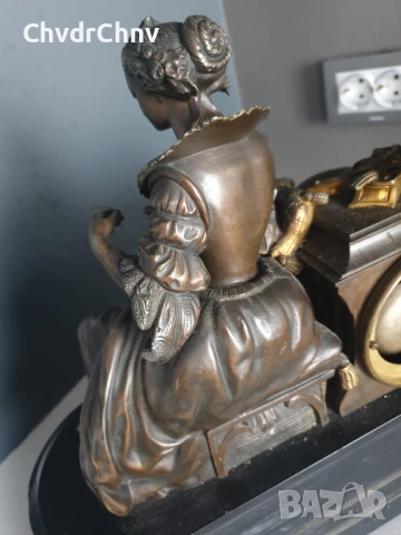 Франция 1800-те/42см-14кг стар френски каминен часовник/бронзова фигура-мрамор, снимка 9 - Антикварни и старинни предмети - 52465664