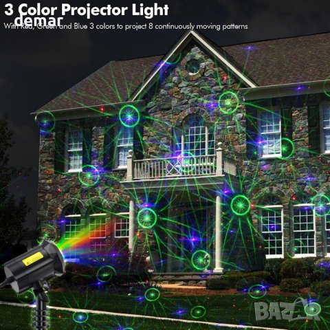 Проектор за коледни светлини Dalanpa с 8 шарки, 3 цвята, снимка 2 - Декорация за дома - 43119399
