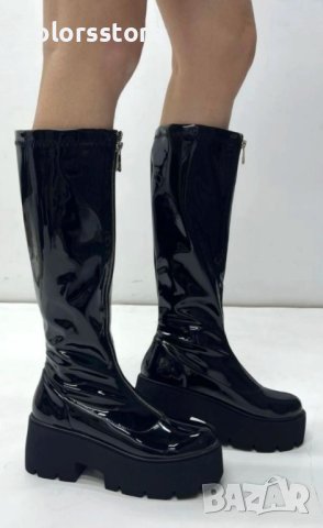 Ботуши на платформа - черен лак - BG10