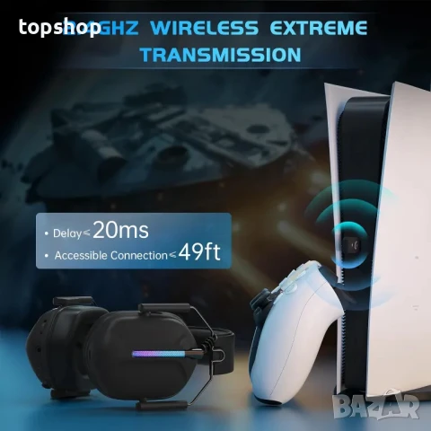 Безжични Геймърски слушалки Captain 500 за PS5, PS4, PC, Nintendo Switch, Mac, Computer, Черни, снимка 4 - Слушалки и портативни колонки - 50493493
