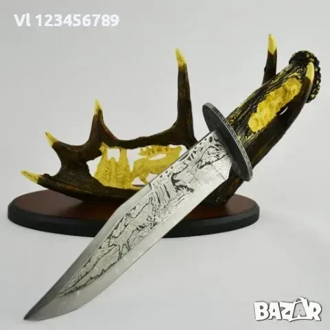 Огромен гравиран ловен нож 23 х 38см (елен), снимка 3 - Ножове - 50760143