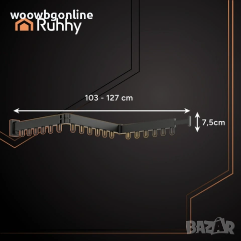 Сгъваема сушилня за дрехи за стенен монтаж – разтегателна стойка с куки, снимка 5 - Други стоки за дома - 53383721
