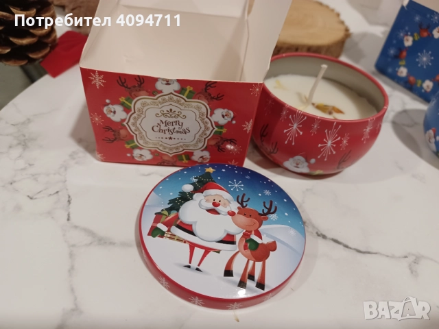 2 Нови ароматни коледни свещи+дървена поставка+ борова кора+коледна украса+ 2 шишарки, снимка 8 - Декорация за дома - 52497076