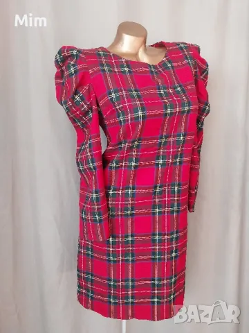 М/L Червена рокля каре с дълъг ръкав @, снимка 5 - Рокли - 48516867