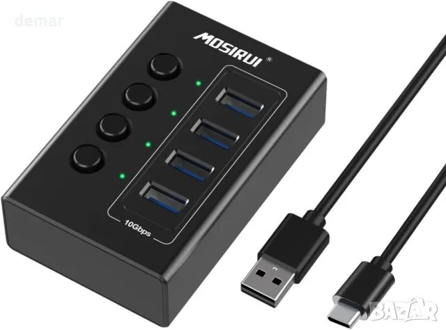 USB C хъб 10Gbps алуминиев 4-портов USB C сплитер с 4 USB-A порта за данни USB 3.1/3.2 Gen2, снимка 1