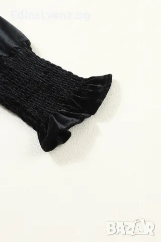 Дамска къса рокля кадифе с дълъг ръкав в черно, снимка 9 - Рокли - 47891860