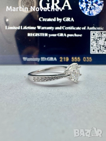 Сребърен пръстен с мойсанит (Диамант) 1 карат, снимка 5 - Пръстени - 51516731