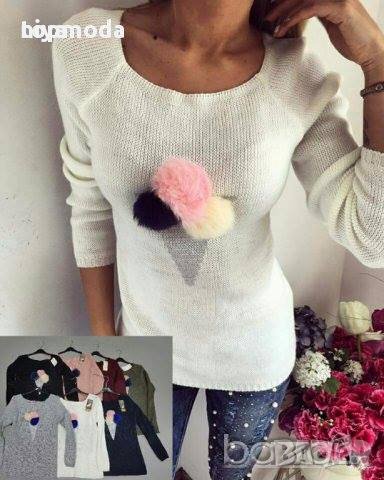 Пуловер сладолед със естествен пух в черен цвят , снимка 1