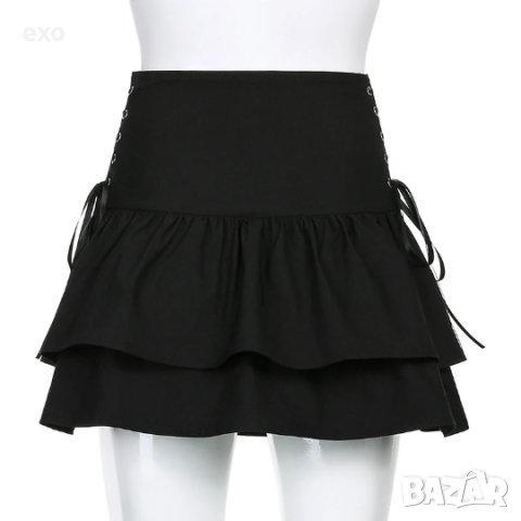 Черна къса пола, Мини стиймпънк пола, Секси черна пола, снимка 2 - Поли - 42987578