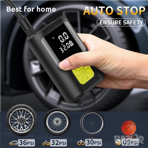 Преносима електронна въздушна помпа 6000 mAh, електрическа велосипедна помпа 150 PSI, батерия, снимка 3 - Други инструменти - 53382735