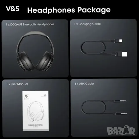 DOQAUS Bluetooth слушалки Over-Ear [до 90 часа] Безжични Bluetooth слушалки с 3 EQ режима, HiFi стер, снимка 9 - Bluetooth слушалки - 48082308