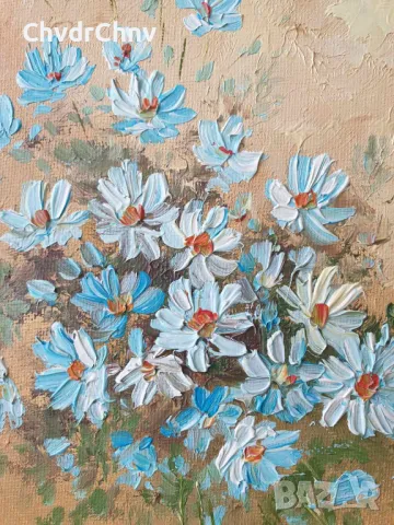 39x34см/2бр картини масло върху платно/натюрморт-цветя/картина в дървена рамка, снимка 4 - Картини - 48427931