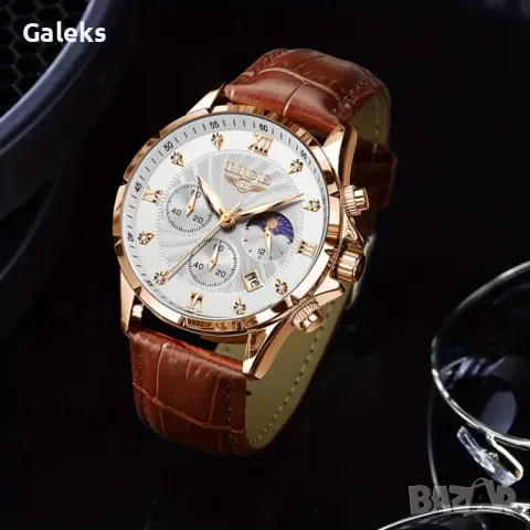 Мъжки кварцов хронограф LIGE*/ Бизнес стил с кафява каишка, дата и функция за ден и нощ!, снимка 7 - Мъжки - 49934355