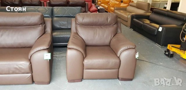 Италиански кожен диван тройка и фотьойл с релаксиращ механизъм, снимка 6 - Дивани и мека мебел - 39329001