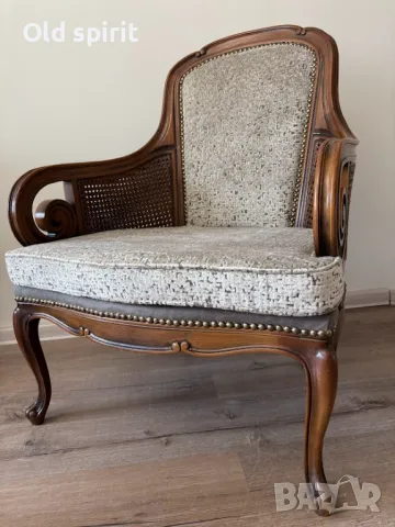 Антикварно кресло с ратан и извити подлакътници, снимка 5 - Антикварни и старинни предмети - 49784474