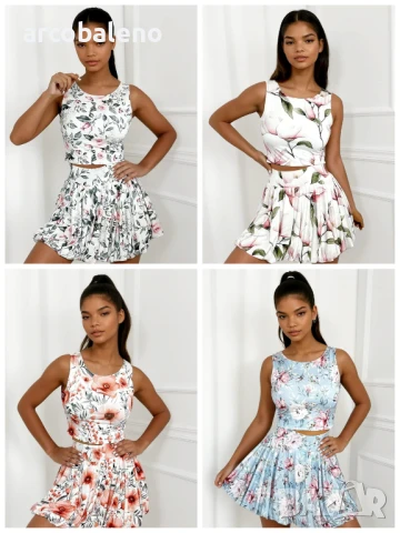 Дамски комплект от две части пола с вградени шорти и топ, 4цвята 