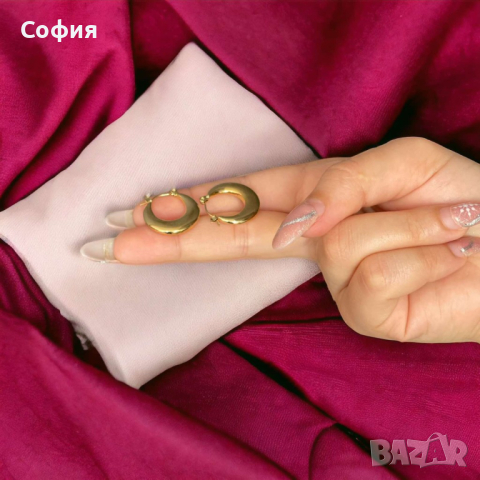 Обеци от неръждаема стомана Opsobjects със заоблен дизайн и златисто покритие, снимка 1