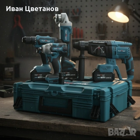 Комплект 4 в 1 - акумулаторен перфоратор, винтоверт, гайковерт и ъглошлайф 36V