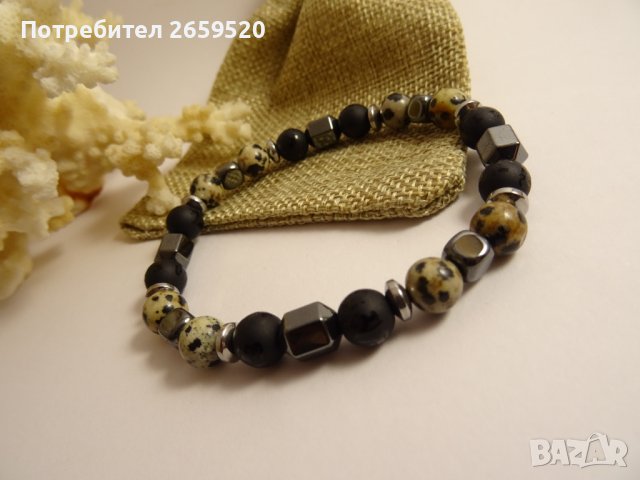 Водоустойчива мъжка гривна от естествени камъни, снимка 2 - Гривни - 39719711