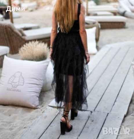 Кожена и тюлена поли в черно, снимка 6 - Поли - 40528166