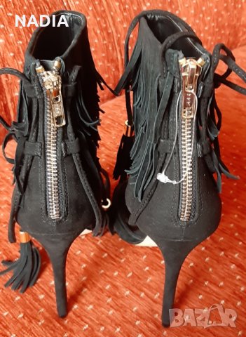 Черни велурени обувки с ресни, снимка 3 - Дамски елегантни обувки - 27663278