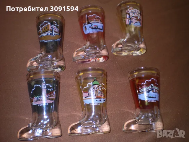Венециански прозрачни чаши за шотове  6 чаши стъклени ботуши Ретро , снимка 10 - Други ценни предмети - 48082556