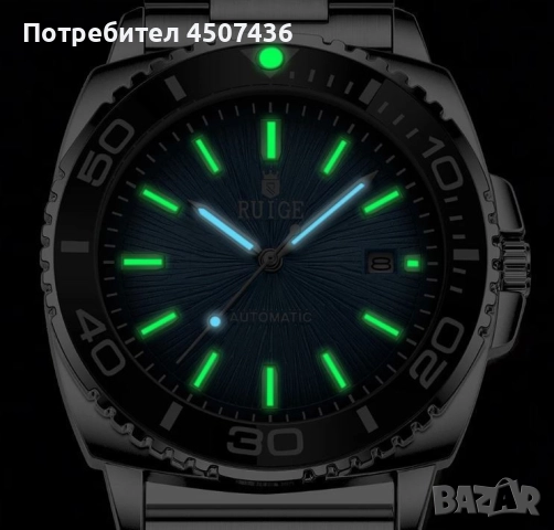 Автоматичен часовник RUIQI,водоустойчив,дата,въртящ се безел,фосфорисциращи стрелки, снимка 14 - Мъжки - 52703928
