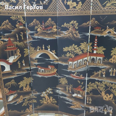 Ръчно рисуван параван, 19-ти век, снимка 3 - Антикварни и старинни предмети - 43505353