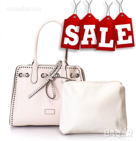 ПРОМО 🍊 PIERRE CARDIN 🍊 Дамска кожена чанта с връзка в бледо розово 30x33x12 см нова, снимка 8 - Чанти - 22738166