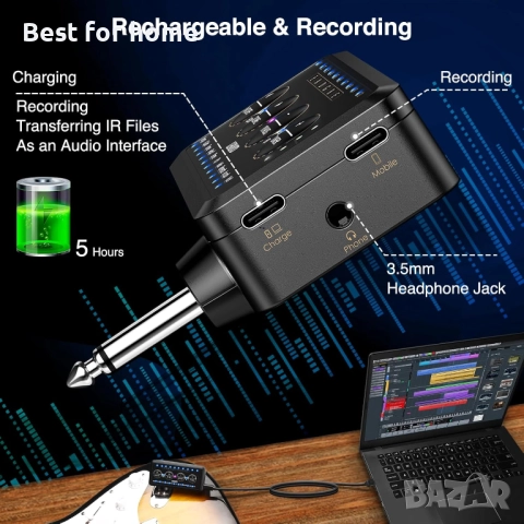 LEKATO Микро усилвател за слушалки за бас китара с множество ефекти, снимка 6 - Китари - 51473739