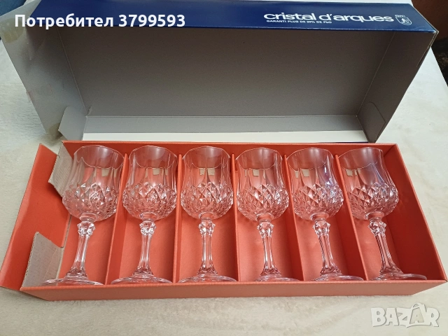 6 френски кристални чаши за вино CRISTAL D'ARQUES , снимка 3 - Чаши - 53267704
