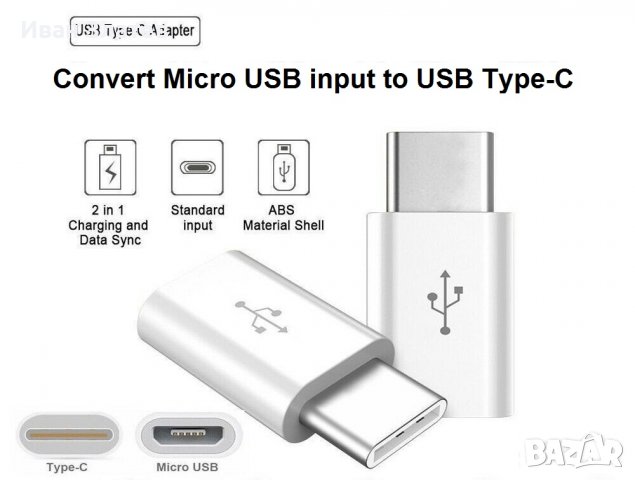 Micro Usb към USB type C (USB-C) адаптер (преходник), снимка 2 - Селфи стикове, аксесоари - 37535022