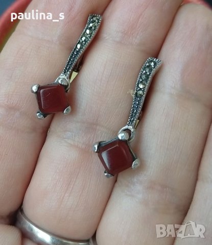 Винтидж / Два чифта / Сребърни обеци с карнеол и марказити и циркони / проба 925 , снимка 4 - Обеци - 37965356