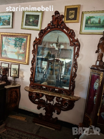 Антикварна дървена конзола , снимка 2 - Тоалетки - 52797104