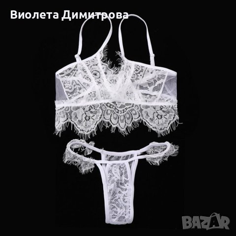 B1176 Еротичен дамски сет от дантела и тюл в бяло, секси комплект за дами. Еротично бельо, снимка 8 - Бельо - 37617028