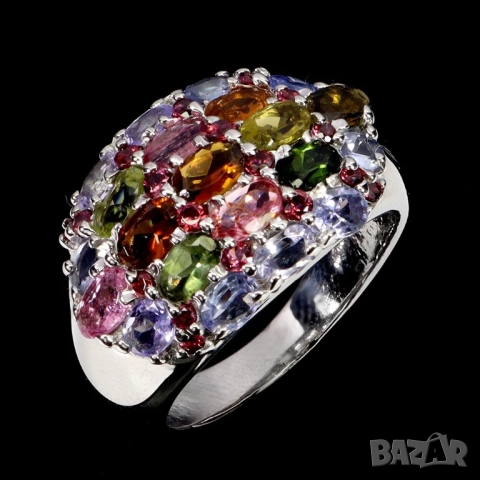 925 себърени пръстени с рубин, перидот, кианит, родолит гранат, танзанит, турмалин, снимка 11 - Пръстени - 51757015