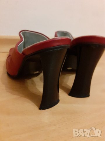 червени чехли от естествена кожа, снимка 4 - Чехли - 21512846