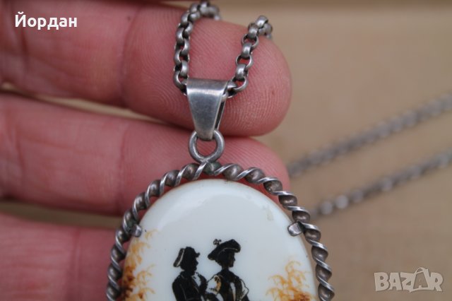 Уникално сребърно бижу с порцелан, снимка 8 - Колиета, медальони, синджири - 44050164