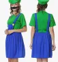 Дамски костюм Super Mario Luigi, дамски карнавален костюм Супер Марио Луиджи с рокля, шапка и мустац, снимка 2