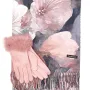 Дамски зимен комплект в розово-Кашмирен шал с цветя и ръкавици с пух от естествен косъм Код на проду, снимка 1