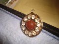 СТАР ПОСРЕБРЕН АРТ ДЕКО РЕТРО МЕДАЛЬОН с ШЛИФАВАН ЧЕРВЕН КЕХЛИБАР ФАТУРАН и ФАСЕТИРАНИ ЦИРКОНИ 29364, снимка 7