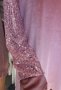 Розова рокля от меко кадифе с ръкави и качулка целите обшити с розови пайети, снимка 2