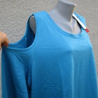 7XL Нова синя блуза Sheego  голи рамене, снимка 3 - Блузи с дълъг ръкав и пуловери - 38710588