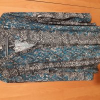 2-3-4XL Прекрасна блуза- ризка с животински принт в петролен-черен-сив цвят,с регулиране на ръкавите, снимка 2 - Ризи - 35293250