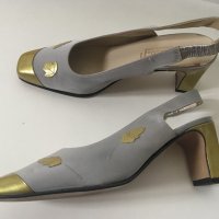 Heyraud Paris 41 луксозни официални френски обувки сребърно и златно , снимка 5 - Дамски елегантни обувки - 32962479