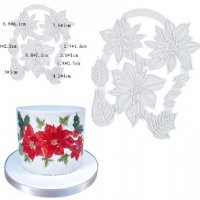 Коледна Звезда с листа релефни контур силиконов молд щампа печат форма за торта украса фондан, снимка 1 - Форми - 27860831