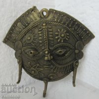 маска глава лице стара бронзова закачалка за ключове антика, снимка 4 - Декорация за дома - 28872997